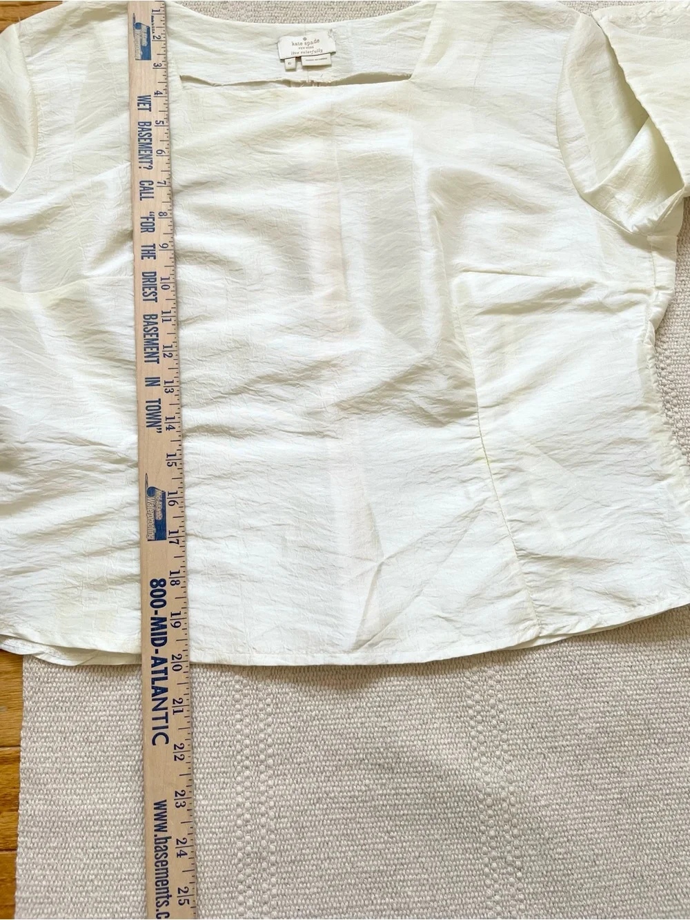 Kate Spade Taffeta Silk Square Neck Blouse Size 6 Cream Vintage Style 3/4 Sleeve